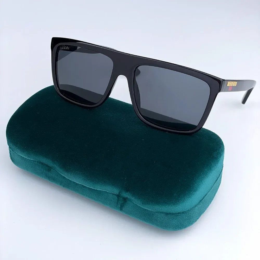 NEW Gucci GG0748S 001 Black Gray Rectangle Unisex Sunglasses